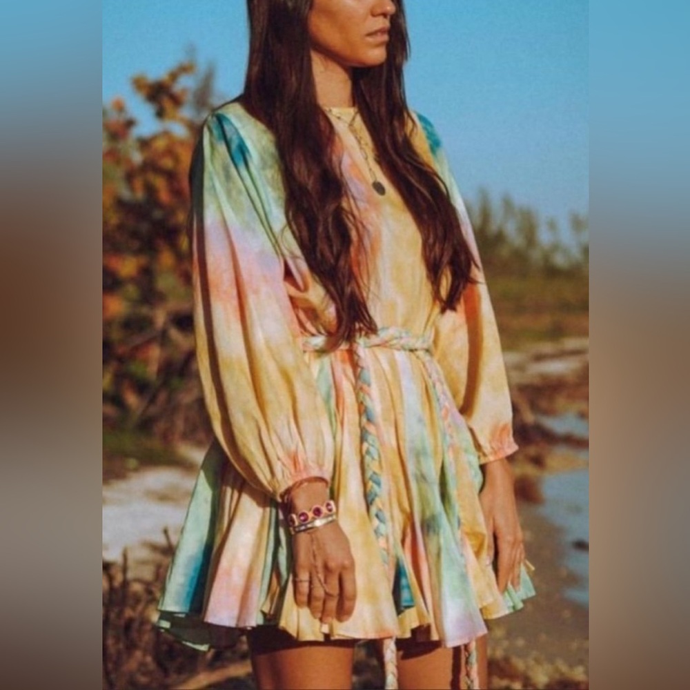 Rhode Ella Tie Dye Pleated Shift Multicolor Mini Dress (NO BELT) - S